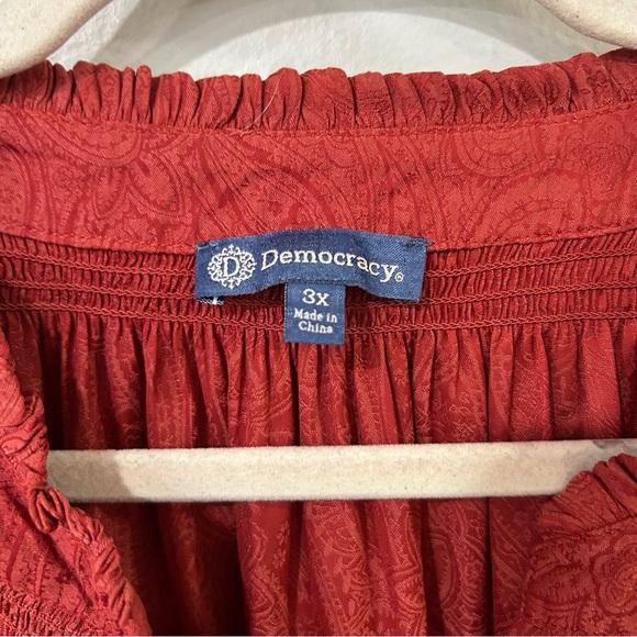 Democracy Burnt Red Button Down Ruched Flowy Blouse Women’s Size 3X - Picture 2 of 6